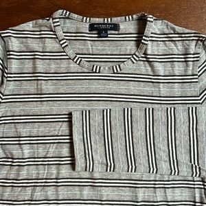 Burberry Gray Long Sleeve Cotton Shirt with BW & Blue Stripes | Size S | Vintage